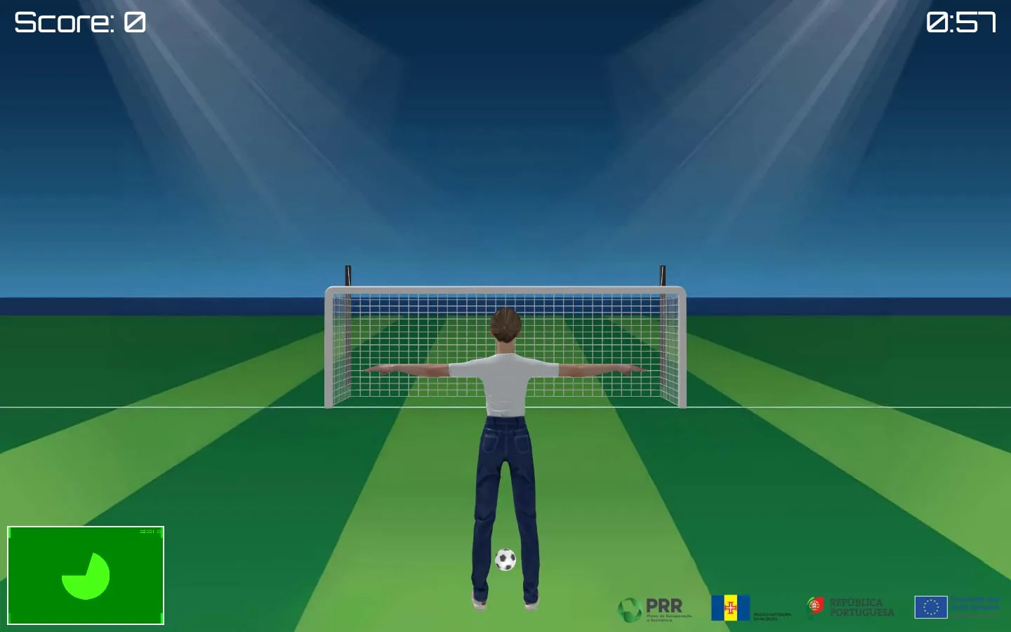 A 3D player facing a goal in Penalty 3D