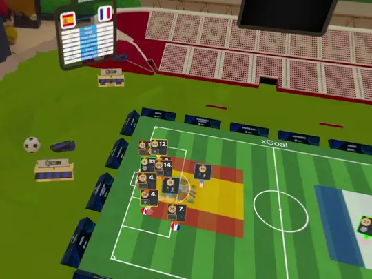 The same kind of 3D match on a table, seen through Apple Vision Pro