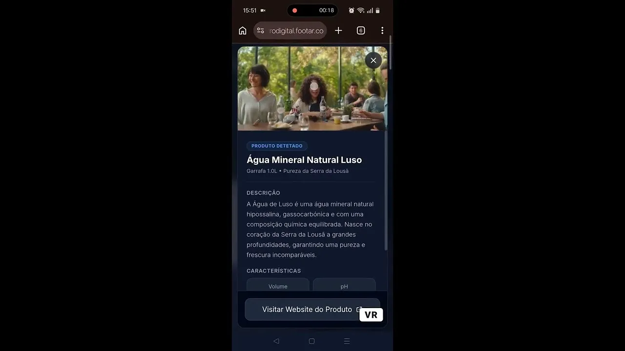 A phone browser showing product information opened from a recognised image